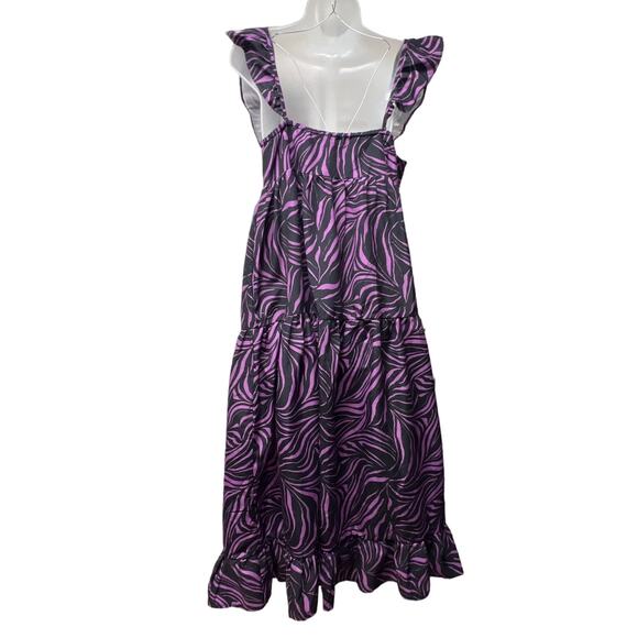 En Saison Size Small Midi Dress Tiger Print Purple Black Sleeveless Tiered - Picture 2 of 5
